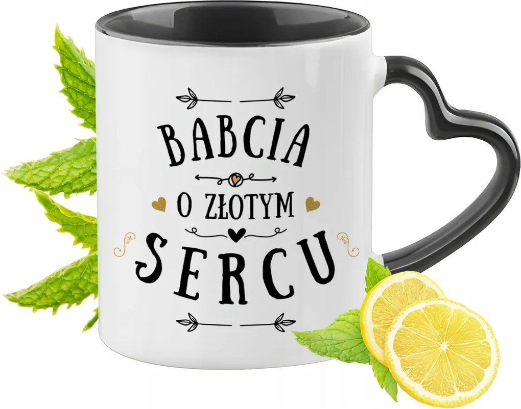 Nagyinak Fekete Bögre Szív Alakú Füllel Ajándék Nyomtatott