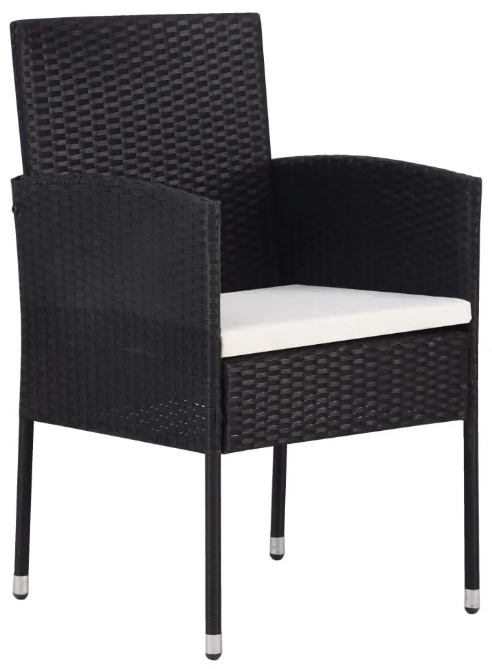 4 db fekete polyrattan kerti szék krémfehér párnákkal