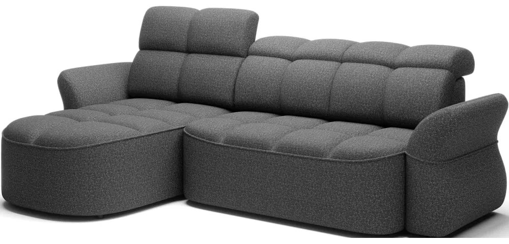 Sötétszürke bársony kinyitható-tárolóhelyes sarokkanapé (bal oldali-heverő résszel) Beneth – ELTAP