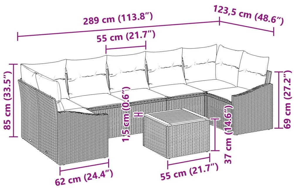 8 db Kertifotel készlet párnákkal bézs poli rattan akác