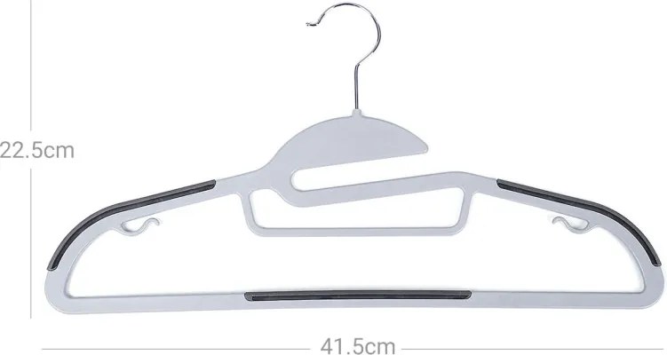Műanyag vállfa készlet 50 db, csúszásmentes, 41,5 cm, szürke, ezüst