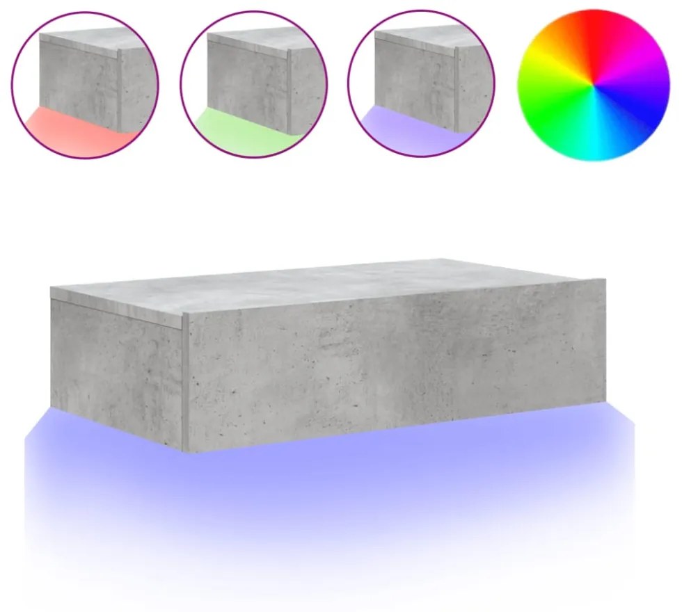 betonszürke TV-szekrény LED-lámpákkal 60x35x15,5 cm