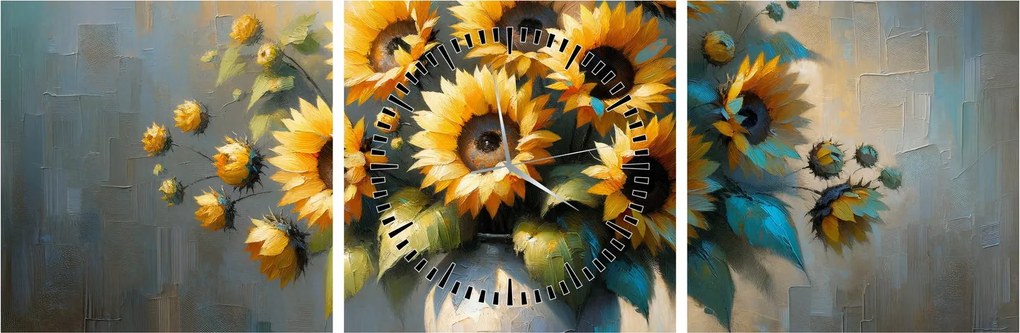 Kép – Napraforgós váza (órával) (90x30 cm)