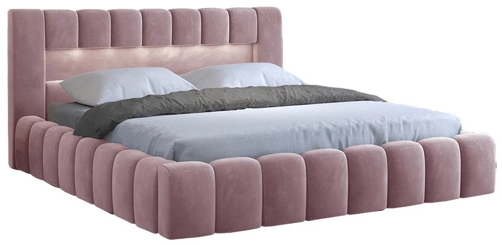 Franciaágy 140 cm Luxa (rózsaszín) (ágyráccal, és LED-del). 1041555