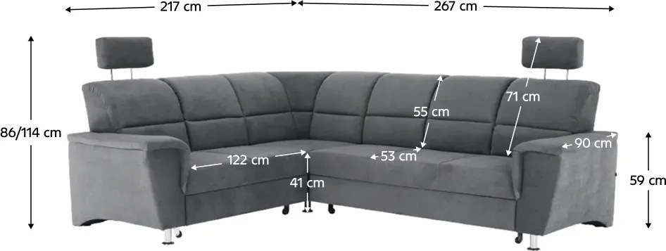 Kinyitható ülőgarnitúra, szürke szövet, balos, SANTIAGO