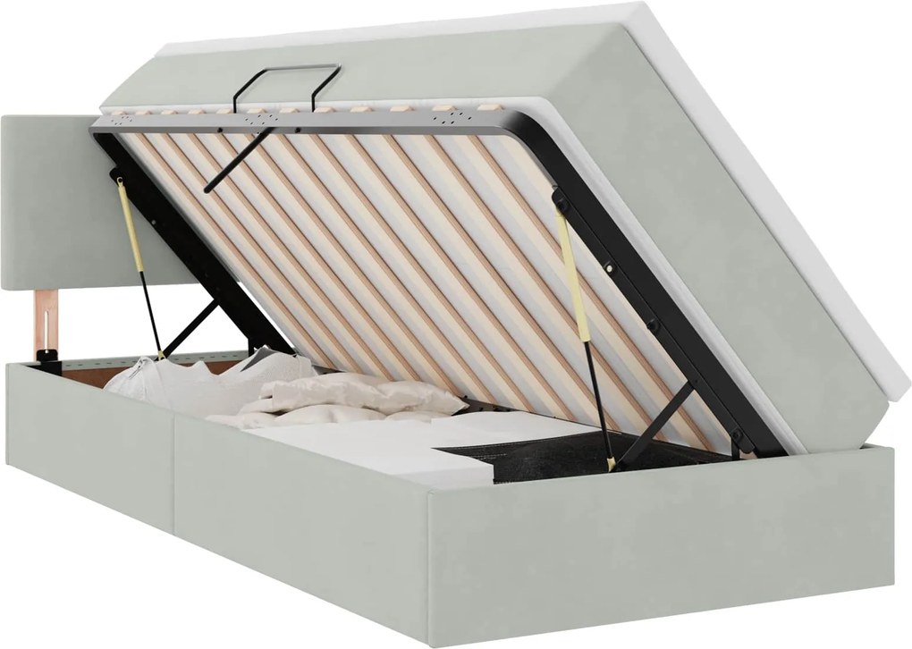 vidaXL Tárolós Ágy matracmal Világosszürke 90 x 200 cm Bársony