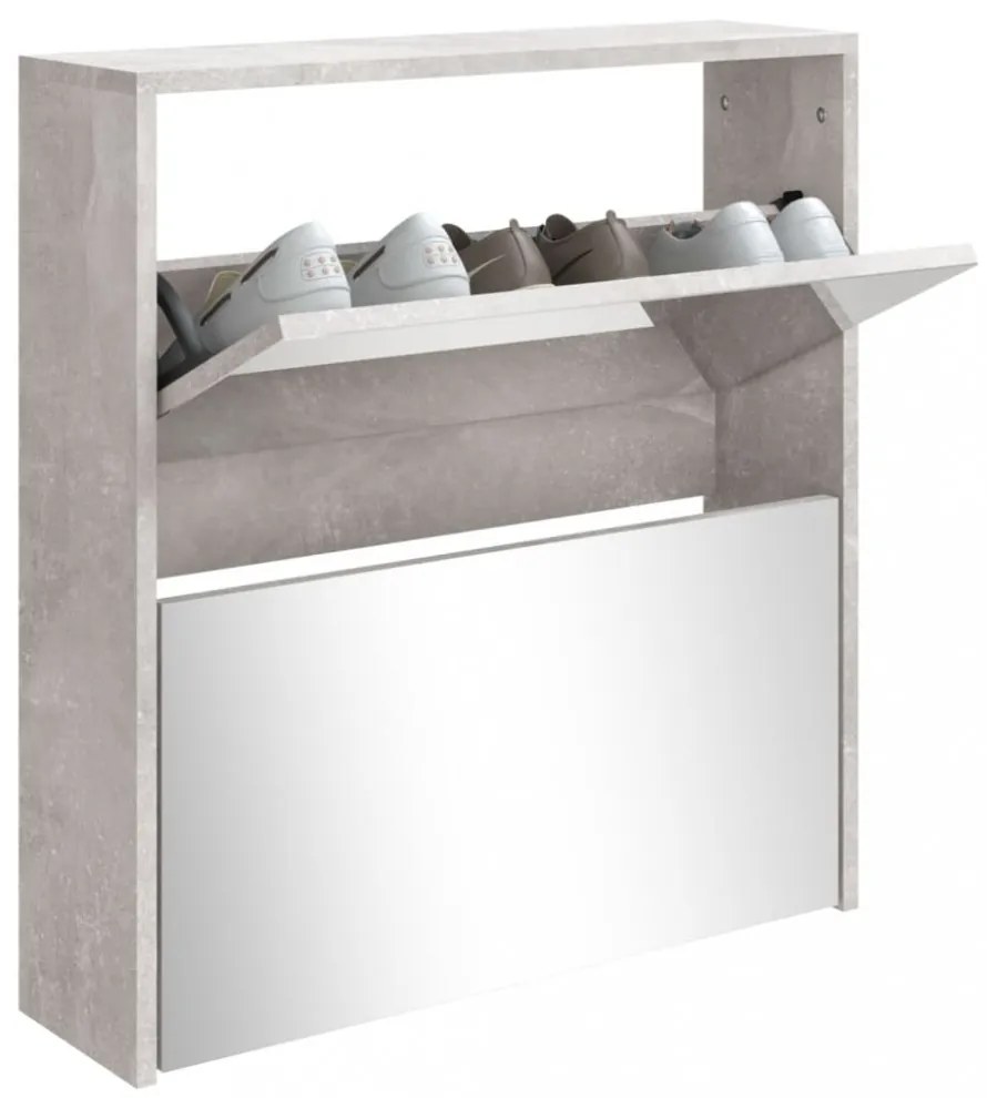 betonszürke 2 szintes cipőszekrény tükörrel 63 x 17 x 67 cm