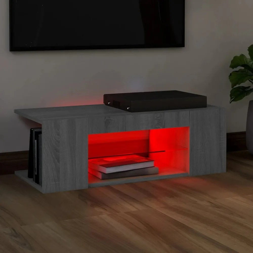szürke sonoma színű LED-es TV-szekrény 90 x 39 x 30 cm