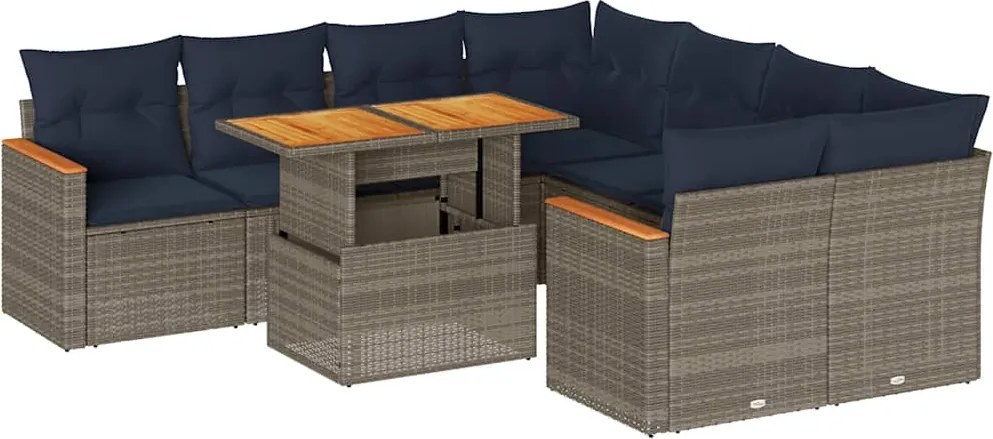 vidaXL 9 részes szürke polyrattan kerti ülőgarnitúra párnákkal