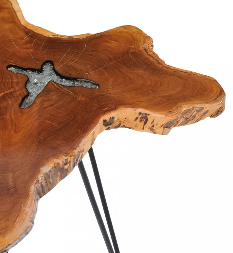 vidaXL tömör tíkfa és műkő dohányzóasztal 70 x 45 cm