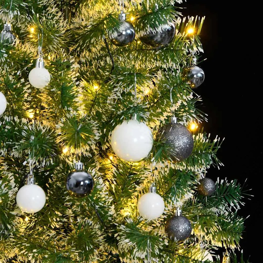 műkarácsonyfa 300 LED-del, gömbszettel és hópehellyel 180 cm