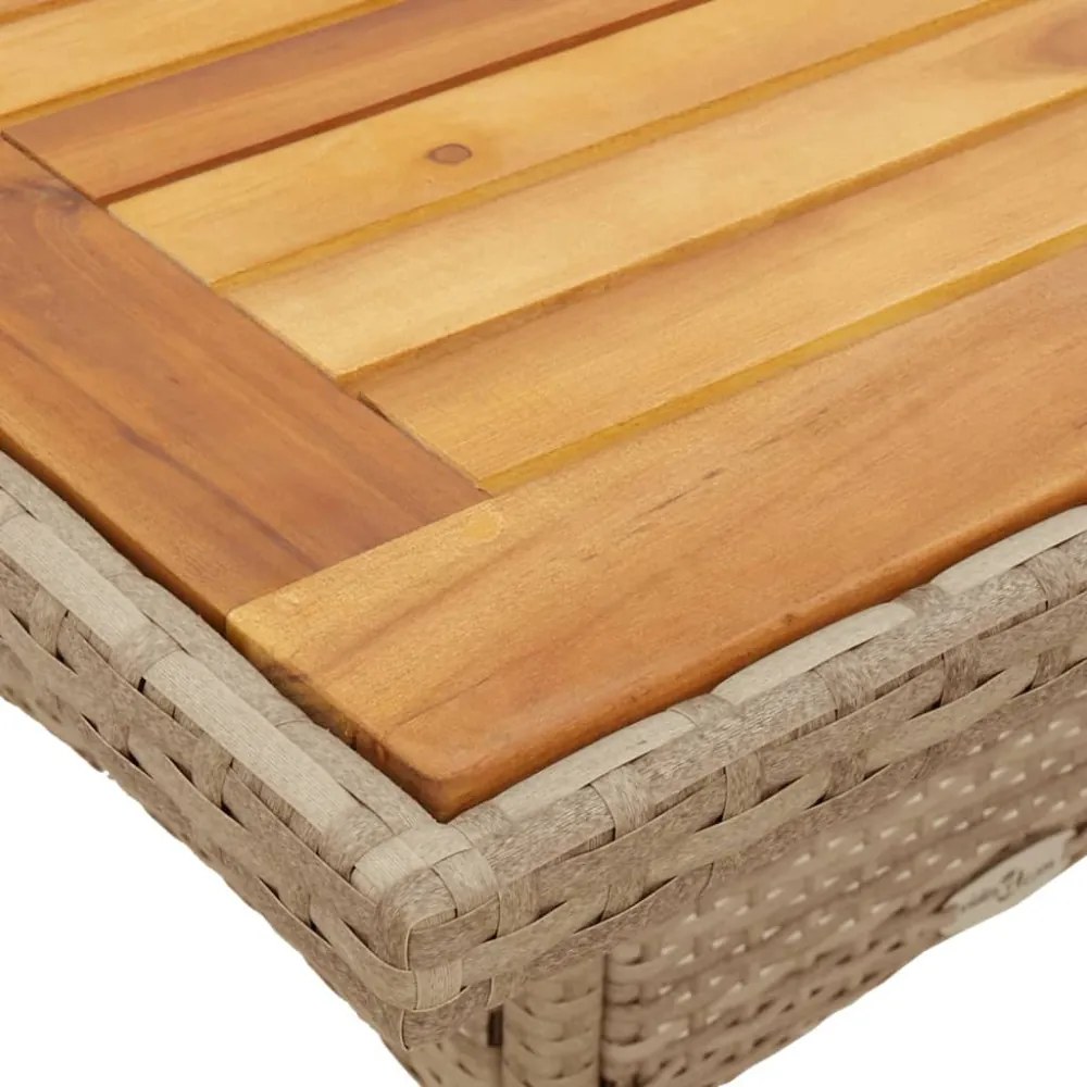 bézs polyrattan és akácfa kerti asztal 80 x 80 x 75 cm