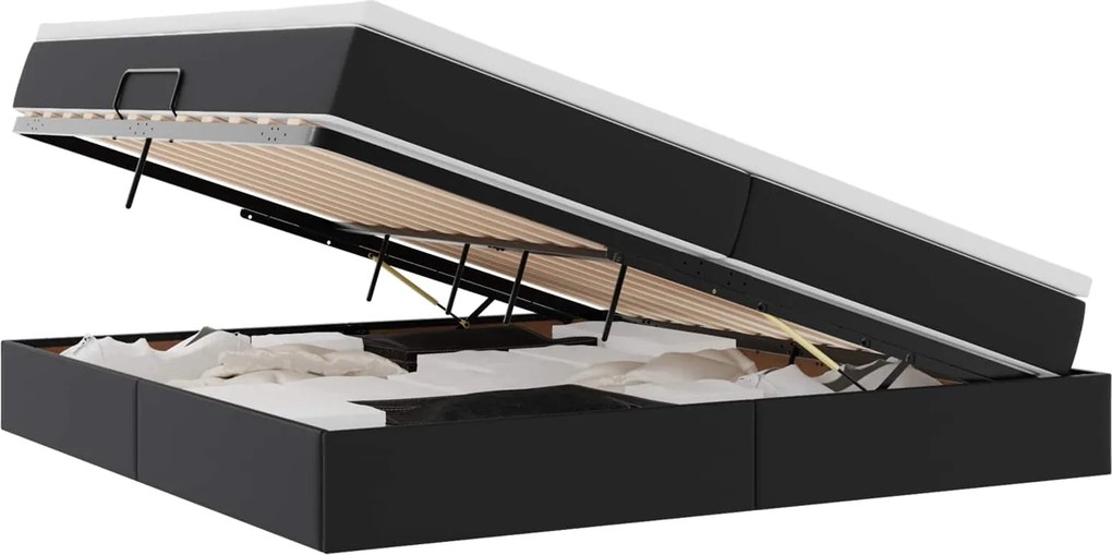 vidaXL Ágy tárolóval és matraccal matracmal Fekete 200 x 200 cm Műbőr