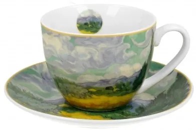Bögre tányérral Wheat Field porcelán többszínű 7x9x12 cm Van Gogh: Búzamező ciprusokkal