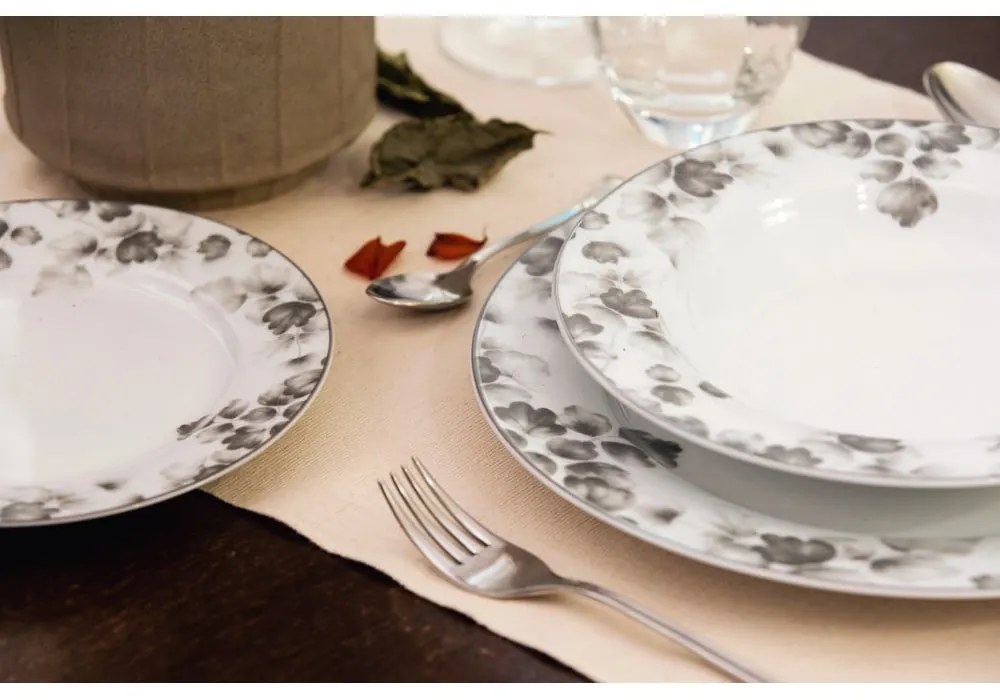 Fehér-világosszürke porcelán desszertes tányér készlet 6 db-os ø 19 cm Foliage gray – Villa Altachiara