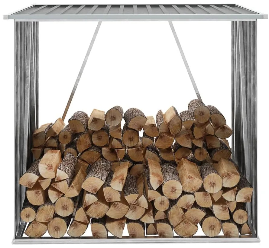 vidaXL szürke horganyzott acél kerti tűzifatároló, 163 x 83 x 154 cm