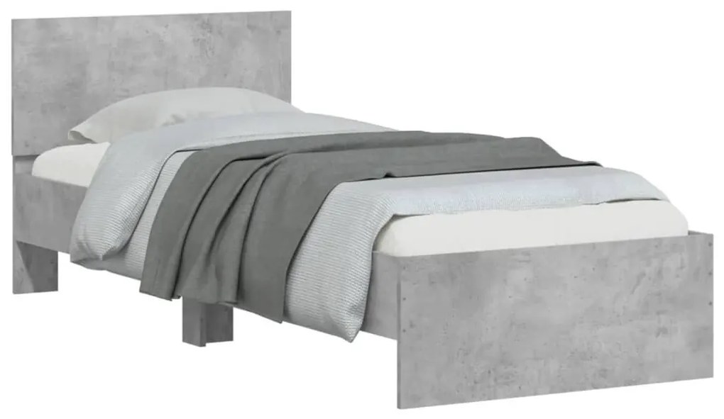 betonszürke szerelt fa ágykeret fejtámlával 90 x 200 cm