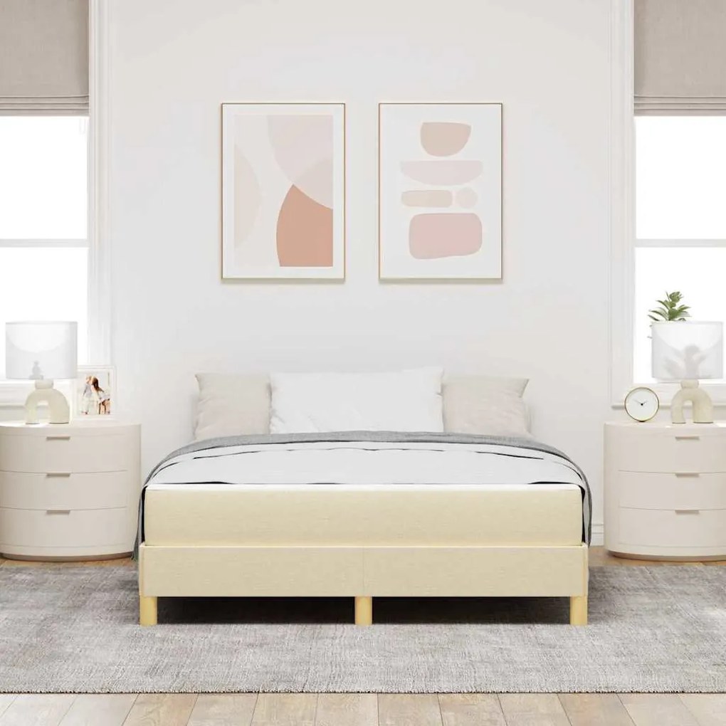 Boxrugós ágy Krém és barna 140 x 200 cm Textil és mérnöki fa