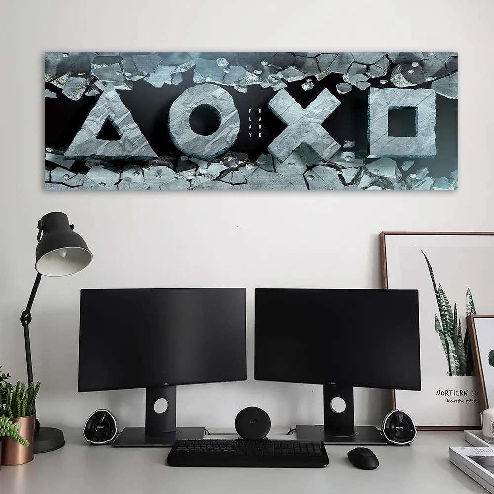 Gario Vászonkép Játék szimbólumok kő alapon Méret: 120 x 40 cm