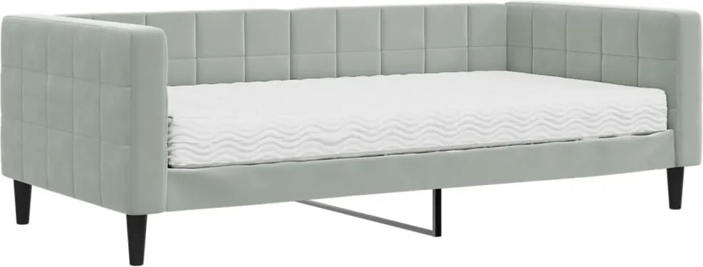 vidaXL világosszürke bársony kanapéágy matraccal 90 x 190 cm