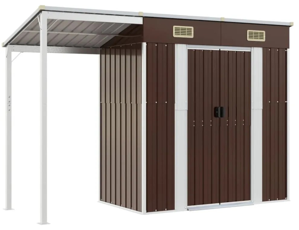barna kerti fészer meghosszabbított tetővel 277x110,5x181 cm