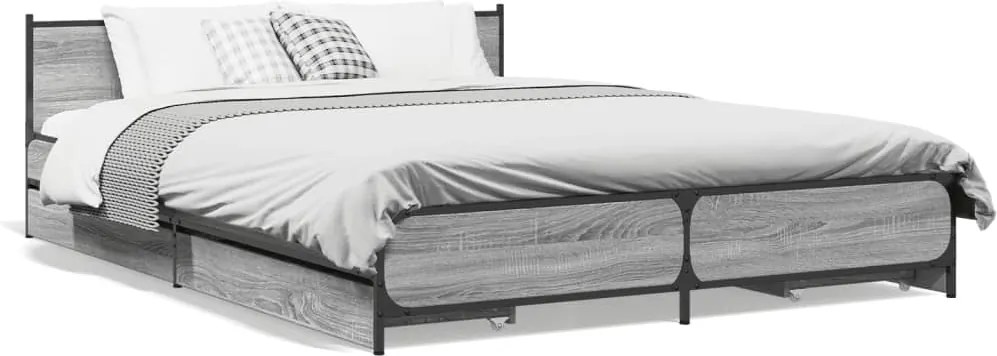 vidaXL szürke sonoma színű szerelt fa ágykeret fiókokkal 135 x 190 cm