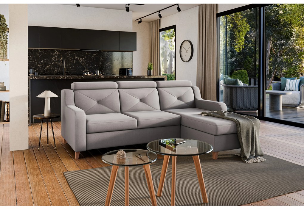 Laksaro sarokkanapé ágyfunkcióval jobb oldali - sötétbézs bársony Jasmine 25