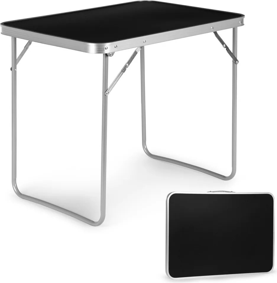 Kerti asztal, MultiGarden GMFC-FY8060, fekete, 80 x 60 cm, összecsukható, magasság: 70 cm, bőrönddé hajtható, hordfogantyúval, teherbírás: 30 kg