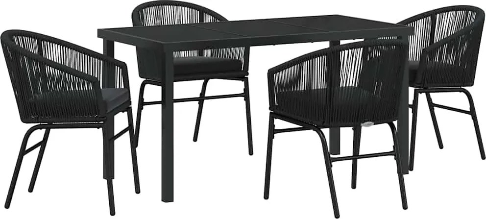 vidaXL Kert étkező szett 5 pcs Fekete Porszórt acél