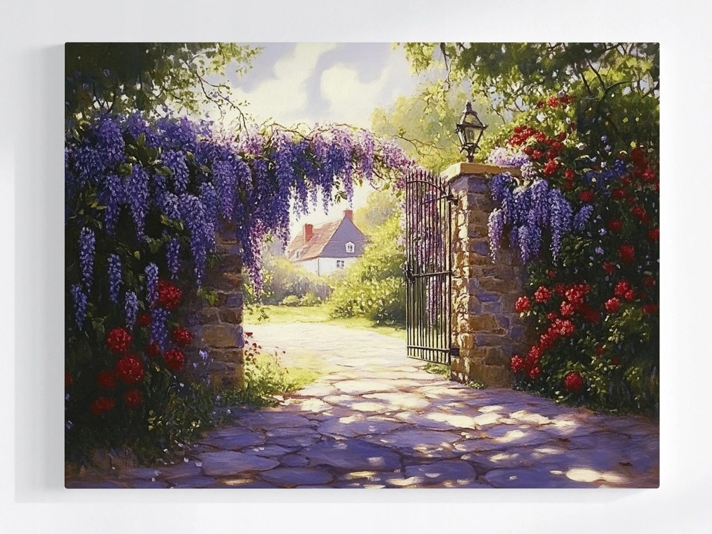 Poszter Virágzó Falu Glicinia Wisteria Rózsa Kapu 80x60