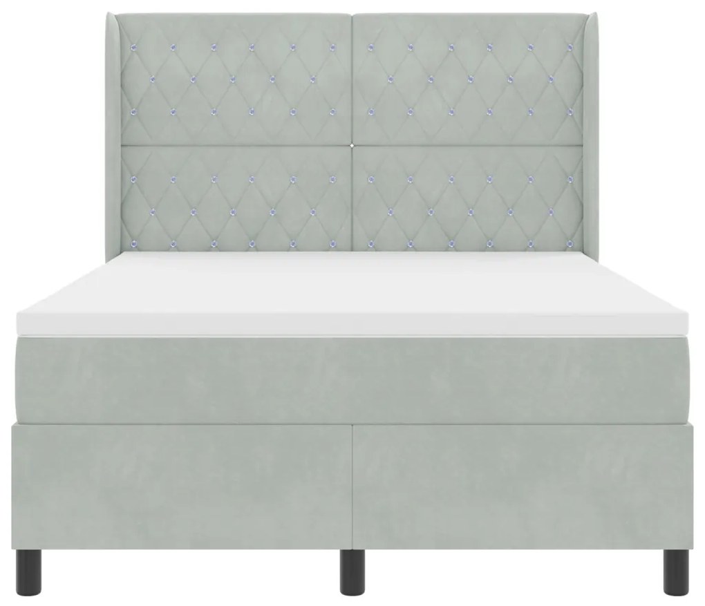 Boxspring Ágy Matrac with Light Grey 140x200 cm Velúr