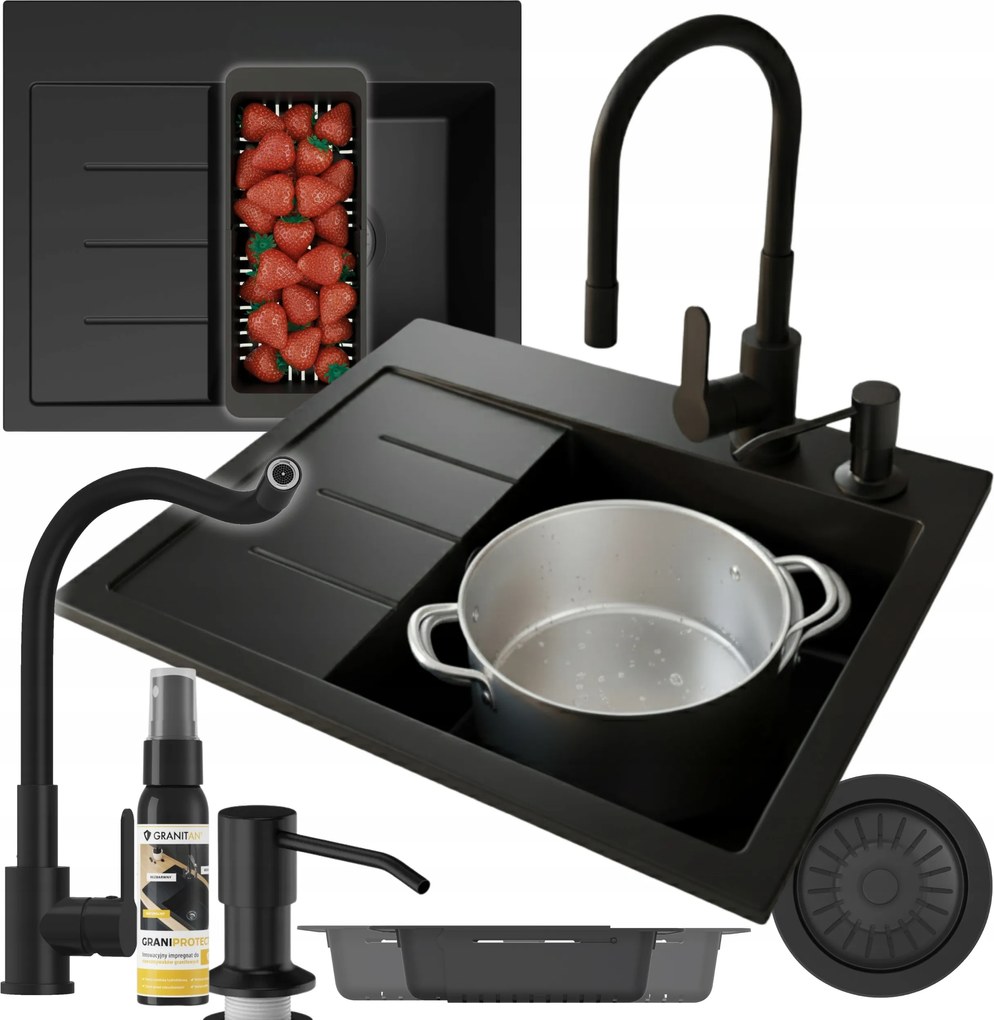 Gránit mosogató szett 1 Kamrás Mosogató Amber csaptelep szifon adagoló