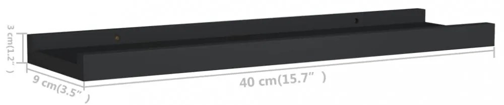 2 db fekete MDF szegélypolc képkeretekhez 40 x 9 x 3 cm