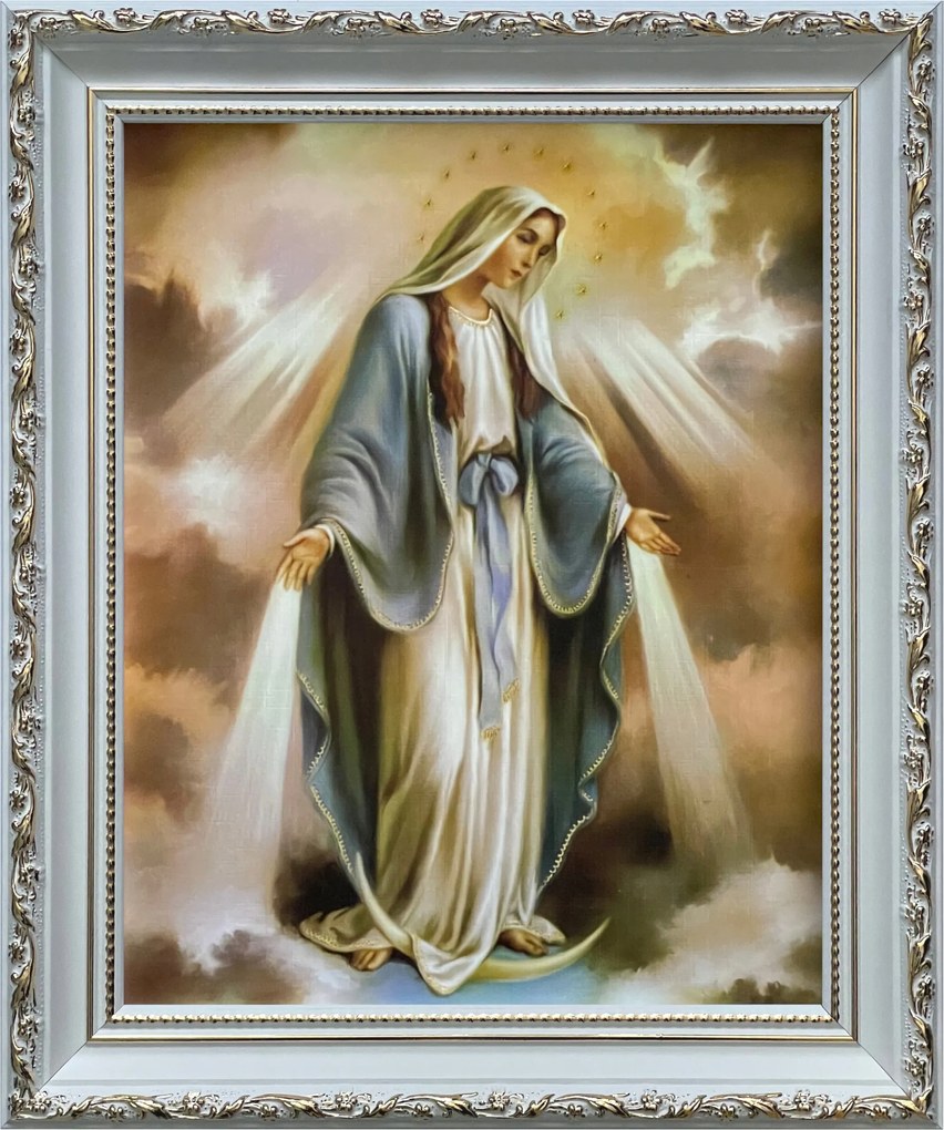 Vászonkép 31x26 Szeplőtelen Mária Fehér Díszített Keret