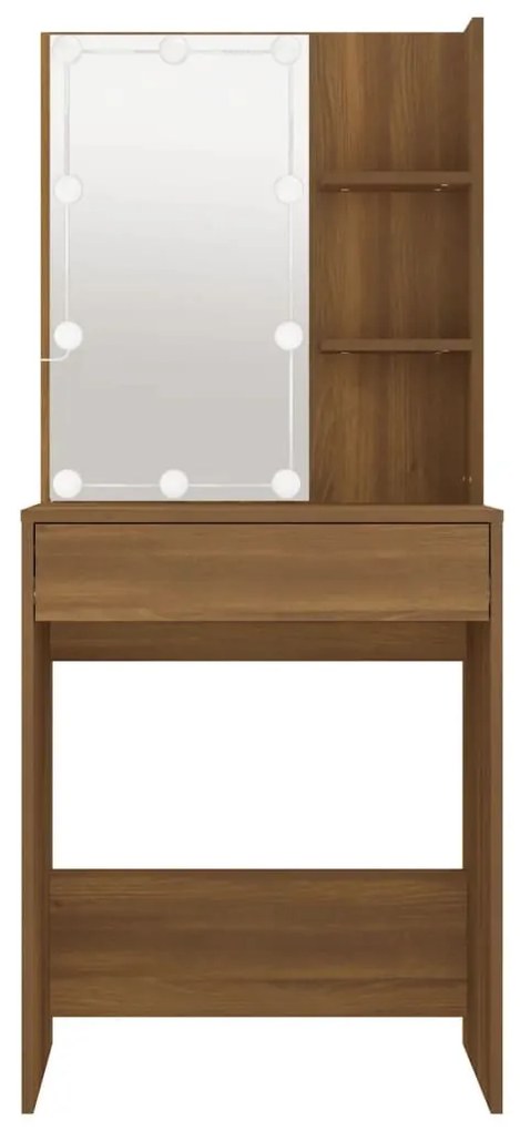 Barna tölgy színű LED-es fésülködőasztal 60 x 40 x 140 cm
