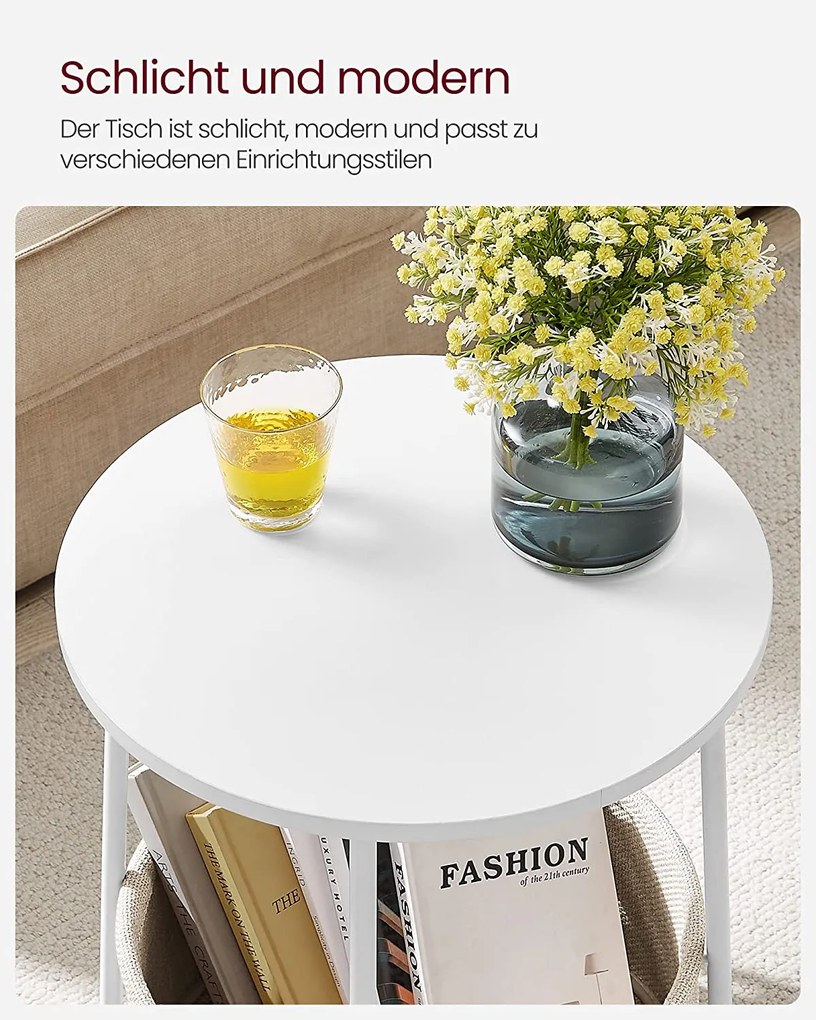 Kerek asztal, kis dohányzóasztal, 45⌀x50 cm fehér-bézs