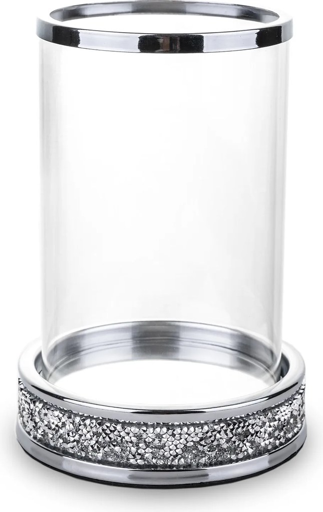 Üveg gyertyatartó fém Glamour ezüst kristály dekoráció