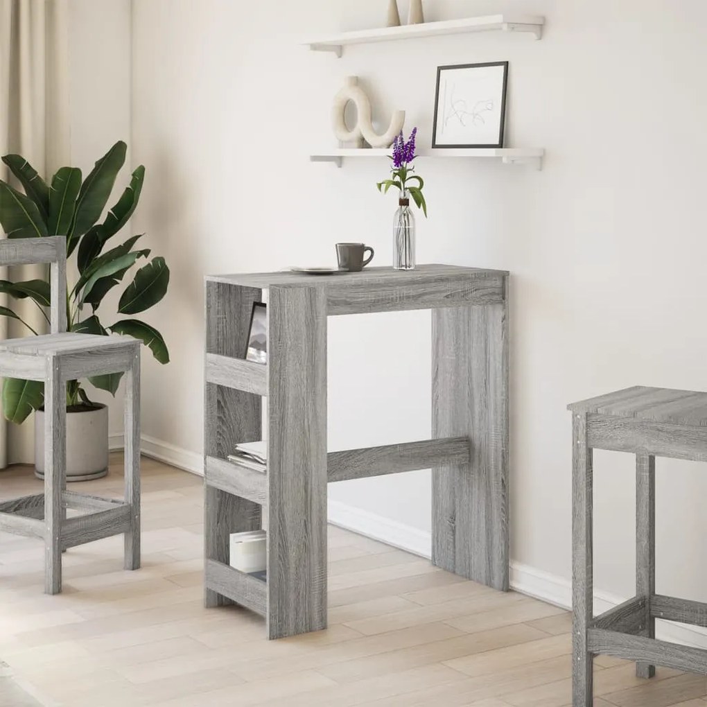 szürke sonoma szerelt fa bárasztal tárolókkal 90x40x103,5 cm