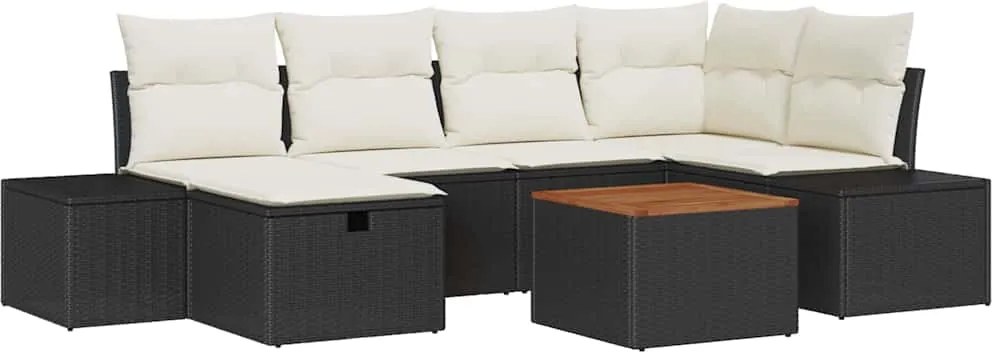 vidaXL Kerti Kanapé Szett párnával tárolóval 7 pcs Fekete polirattan