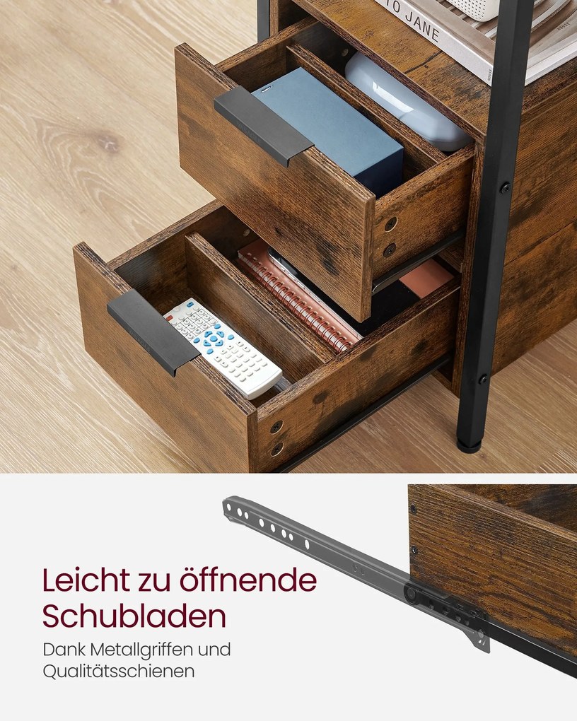 Oldalasztal, éjjeliszekrény beépített elosztóval barna és fekete színben