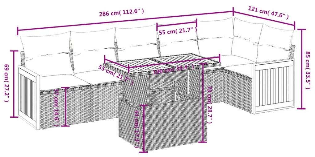 7 részes szürke polyrattan kerti ülőgarnitúra párnákkal