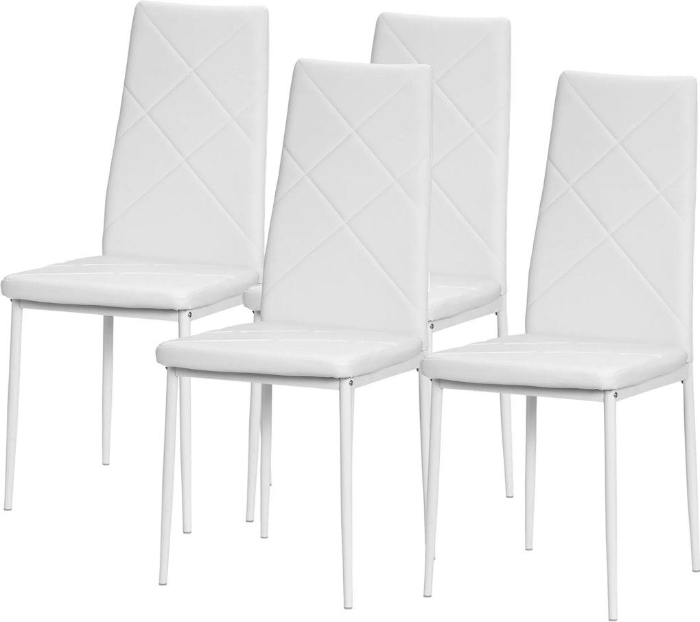 HOMCOM 4 db-os Skandináv Étkezőszék Kárpitozott Konyhai Szék Műbőr Acél Lábakkal 120 kg teherbírás, 41x50x97 cm, Fehér | Aosom