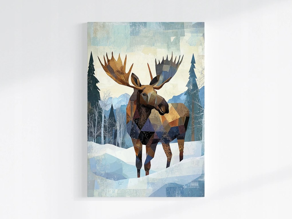 Vászonkép Canvas Grafika Geometria Szarvas Mozaik Tél Hó Erdő 80x120