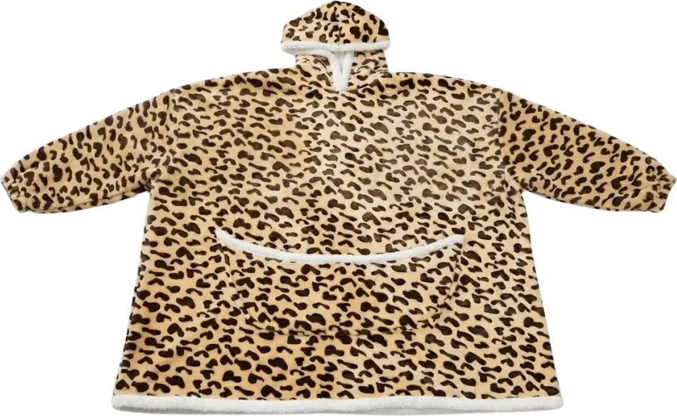 báránybunda hatású kapucnis, ujjas pléd LEOPÁRD, krémszínű