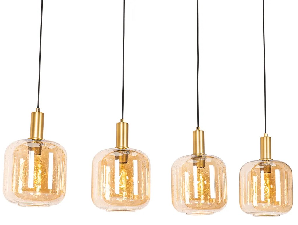 Okos függőlámpa fekete, sárgaréz és borostyánszínű üveggel, 4 izzós, 4 Wifi G95-tel - Zuzanna