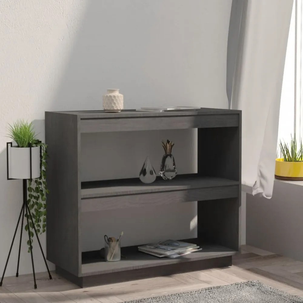 szürke tömör fenyőfa könyvszekrény 80 x 35 x 71 cm