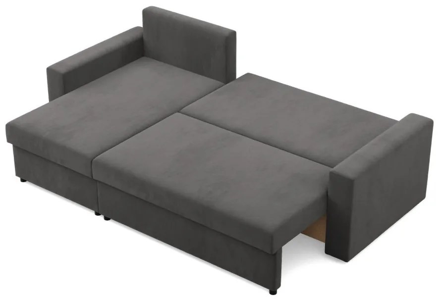 Zeus sarokkanapé, 2 ágyneműtartóval, egyenes kartámasz, szövet anyag, univerzális oldal, hab töltet, szürke