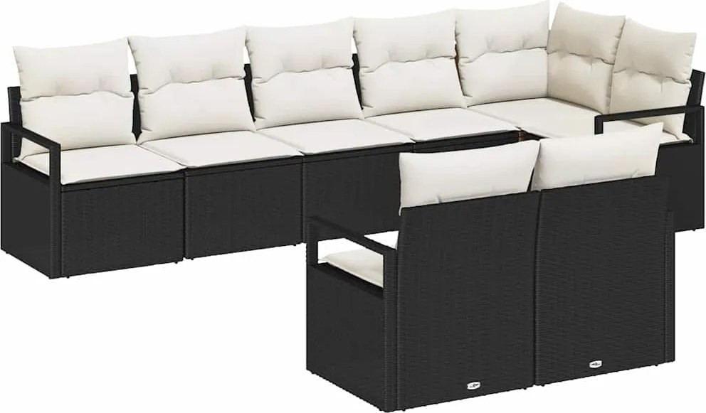 vidaXL Kanapé Szett 8 pcs Fekete polirattan