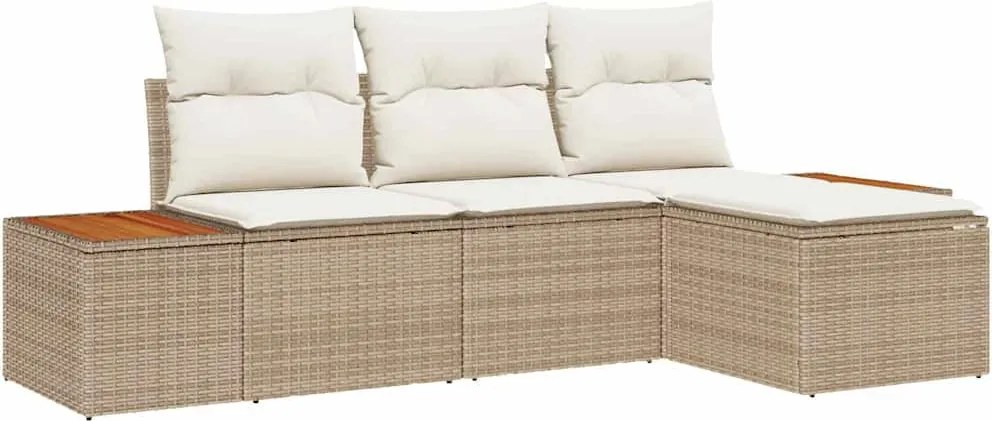 vidaXL Kerti Kanapé Szett párnával 4 pcs Beige és krém Poly Rattan