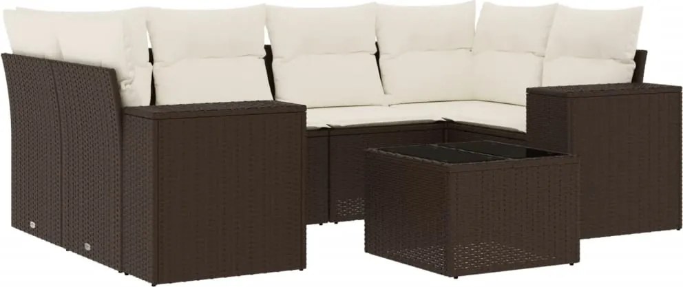 vidaXL 7 részes barna polyrattan kerti ülőgarnitúra párnákkal